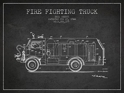Transportation Digital Art - 1944  Fire Fighting Truck Patent - Charcoal by Aged Pixel