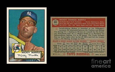 Athletes Royalty Free Images - 1952 Topps Mickey Mantle rookie card Royalty-Free Image by Art Kurgin