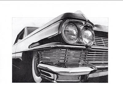 Still Life Drawings Royalty Free Images - 1964 Cadillac Royalty-Free Image by James Kotan