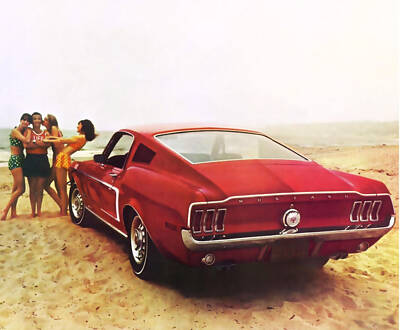 Waterfalls - 1968 Ford Mustang GT 2 plus 2 lifes a beach by Vintage Collectables