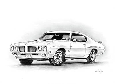 Drawings Royalty Free Images - 1970 Pontiac GTO Judge Royalty-Free Image by Greg Joens