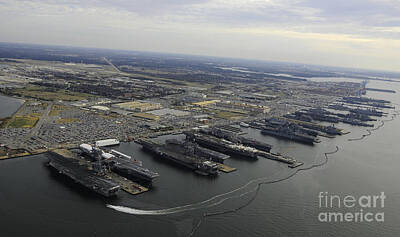 Politicians Photo Royalty Free Images - Aircraft Carriers In Port At Naval Royalty-Free Image by Stocktrek Images