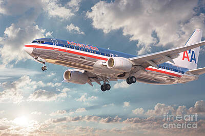 Best Sellers - Landmarks Digital Art - American Airlines Boeing 737 by Airpower Art