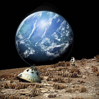 Science Fiction Photos - An Astronaut Surveys His Situation by Marc Ward
