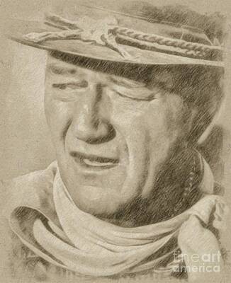 Fantasy Drawings - John Wayne Hollywood Actor by Esoterica Art Agency