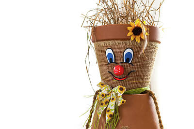 Needle And Thread Rights Managed Images - Puppet made of flowerpots and straw sitting on a board Royalty-Free Image by Stefan Rotter