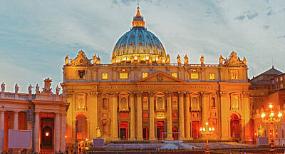 Nursery Room Signs Rights Managed Images - Saint Peters Basilica in Vatican City at Dusk, Rome Royalty-Free Image by Marek Poplawski