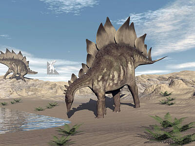 Catherine Swenson Fantasy Art - Stegosaurus near water - 3D render by Elenarts - Elena Duvernay Digital Art