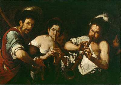 Musicians Painting Royalty Free Images - Street Musicians Royalty-Free Image by Celestial Images