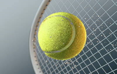 Sports Royalty-Free and Rights-Managed Images - Tennis Ball Striking Racqet In Slow Motion by Allan Swart