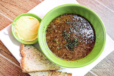 Patriotic Signs - Traditional French Food Onion Soup Meal With Butter And Toast by JM Travel Photography
