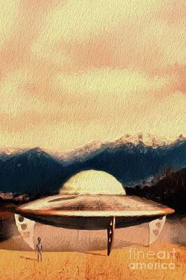 Science Fiction Royalty Free Images - UFO Landing Royalty-Free Image by Esoterica Art Agency