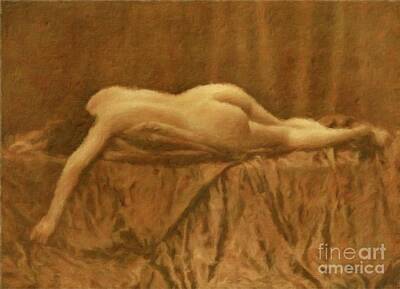 Nudes Royalty-Free and Rights-Managed Images - Vintage Style Nude Study, Erotic Art by Mary Bassett by Esoterica Art Agency