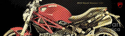 Portraits Royalty-Free and Rights-Managed Images - 2010 Ducati Monster 1100 vintage newspaper dots by Drawspots Illustrations