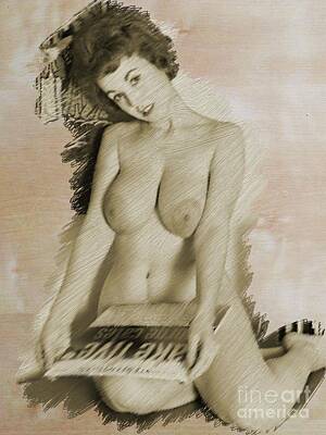 Nudes Royalty-Free and Rights-Managed Images - Digital Vintage Pinup Painting by Esoterica Art Agency