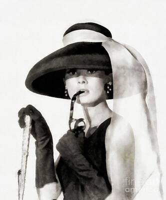 Actors Paintings - Audrey Hepburn, Vintage Actress by JS by Esoterica Art Agency