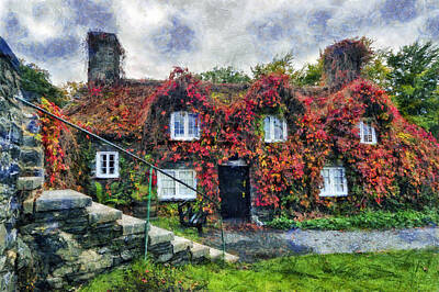 Global Design Abstract And Impressionist Watercolor - Autumn Cottage by Ian Mitchell