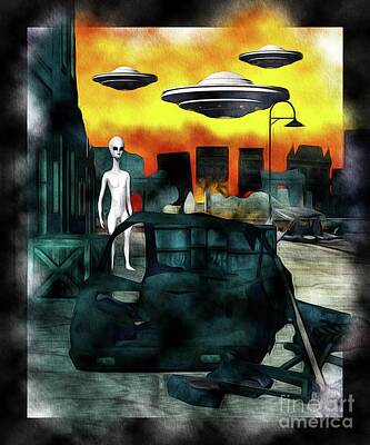 Science Fiction Paintings - Battlefield Earth - UFO Invasion by Esoterica Art Agency