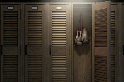 Recently Sold - Fight Club Royalty-Free and Rights-Managed Images - Boxing Gloves In Vintage Locker by Allan Swart