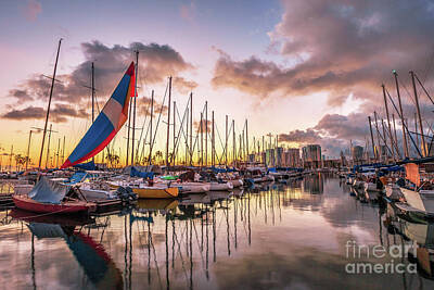 Camping - Honolulu Harbor at sunset by Benny Marty