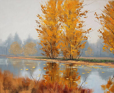 Impressionism Paintings - Misty Lake by Graham Gercken