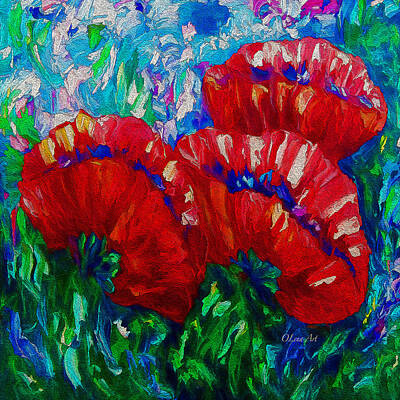 Florals Paintings - 3 Poppies  by OLena Art