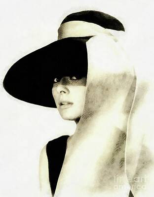 Actors Paintings - Audrey Hepburn, Vintage Actress by JS by Esoterica Art Agency