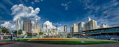 Stunning 1x - Bbt Baseball Charlotte Nc Knights Baseball Stadium And City Skyl by Alex Grichenko