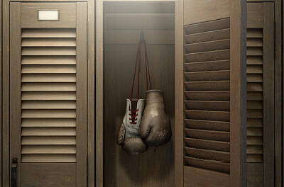 Fight Club Royalty-Free and Rights-Managed Images - Boxing Gloves In Vintage Locker by Allan Swart