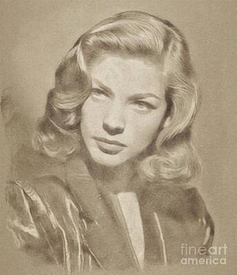 Musicians Drawings Rights Managed Images - Lauren Bacall Vintage Hollywood Actress Royalty-Free Image by Esoterica Art Agency