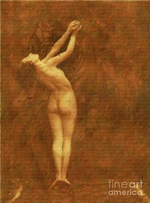 Nudes Paintings - Vintage Style Nude Study, Erotic Art by Mary Bassett by Esoterica Art Agency