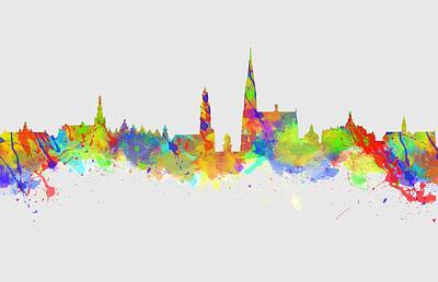 Abstract Skyline Photos - Watercolor art print of the skyline of Antwerp in Belgium by Chris Smith