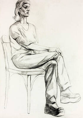 Impressionism Drawings - Woman sitting sketch  by Ivailo Nikolov by Boyan Dimitrov