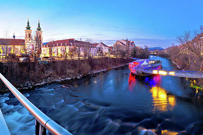 Vintage Diner Cars - City of Graz Mur river and island evening view by Brch Photography