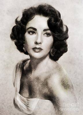 Actors Paintings - Elizabeth Taylor, Vintage Hollywood Legend by Esoterica Art Agency