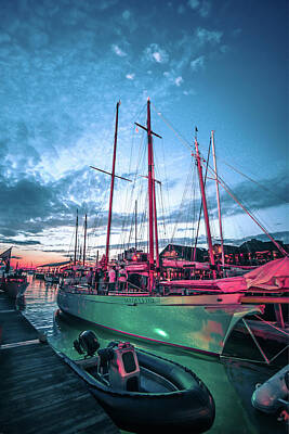 Waterfalls - Newport Rhode Island Harbor With Tall Ships At Sunset by Alex Grichenko