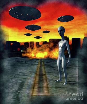 Science Fiction Paintings - Battlefield Earth - UFO Invasion by Esoterica Art Agency