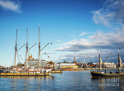 Lighthouse - Old Sailing Boats In Helsinki City Harbor Port Finland by JM Travel Photography