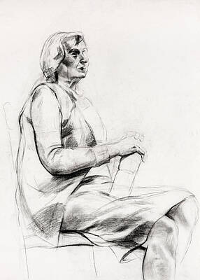 Drawings Rights Managed Images - Woman sitting sketch by Ivailo Nikolov Royalty-Free Image by Boyan Dimitrov