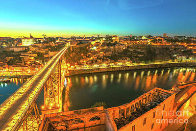 Railroad Royalty Free Images - Porto sunset skyline Royalty-Free Image by Benny Marty