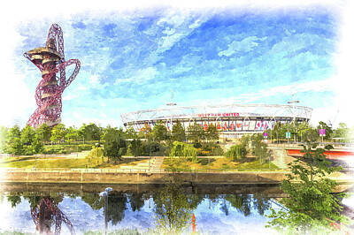 Football Royalty-Free and Rights-Managed Images - West Ham Olympic Stadium And The Arcelormittal Orbit Art by David Pyatt