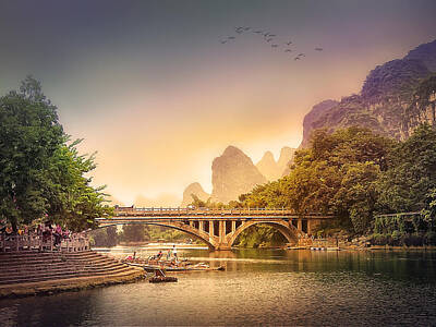 Modern Man Classic London - Yulong River drifting -ArtToPan- China Guilin sunshine scenery by Artto Pan