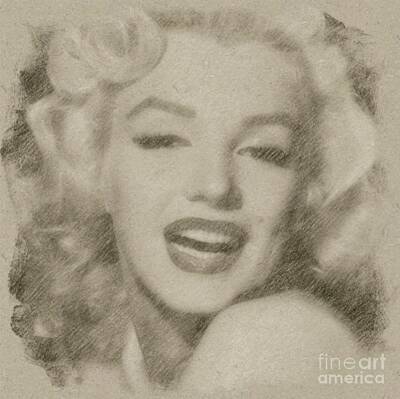 Actors Drawings - Marilyn Monroe Vintage Hollywood Actress by Esoterica Art Agency