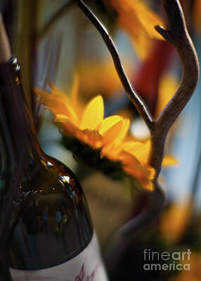 Sunflowers Photos - A Bottle and Sunflowers by Mike Reid