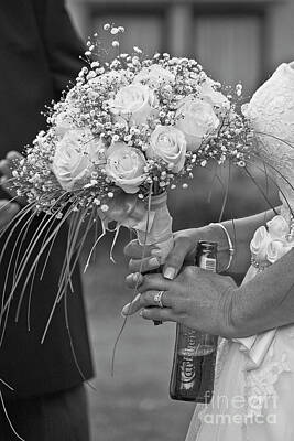 Beer Royalty-Free and Rights-Managed Images - A Bride A Bouquet and A Beer by Terri Waters