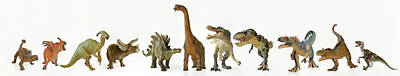 Animals Digital Art Royalty Free Images - A Group of Eleven Dinosaurs in a Row Royalty-Free Image by Derrick Neill