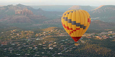 Vintage Magician Posters - A Hot Air Balloon Soars Above Sedona, Arizona by Derrick Neill