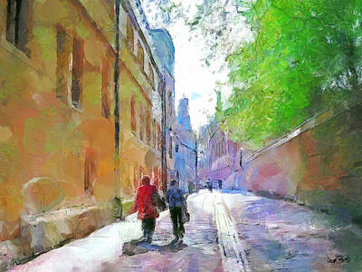 Mother And Child Animals - A Stroll in The Alley by Wayne Pascall