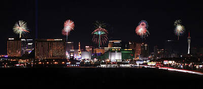 Paris Skyline Digital Art - A View of Las Vegas Strip Fireworks Looking North by Derrick Neill