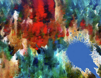 Impressionism Mixed Media - Abstract Art Red Tumble Over Blue by Georgiana Romanovna